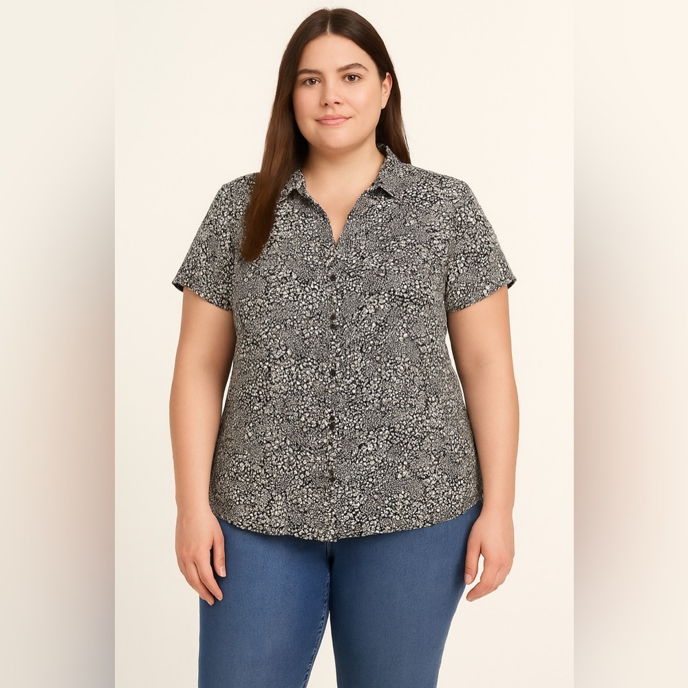 Ett:twa by Anthropology Black and White Floral Button-Down Blouse Size XL